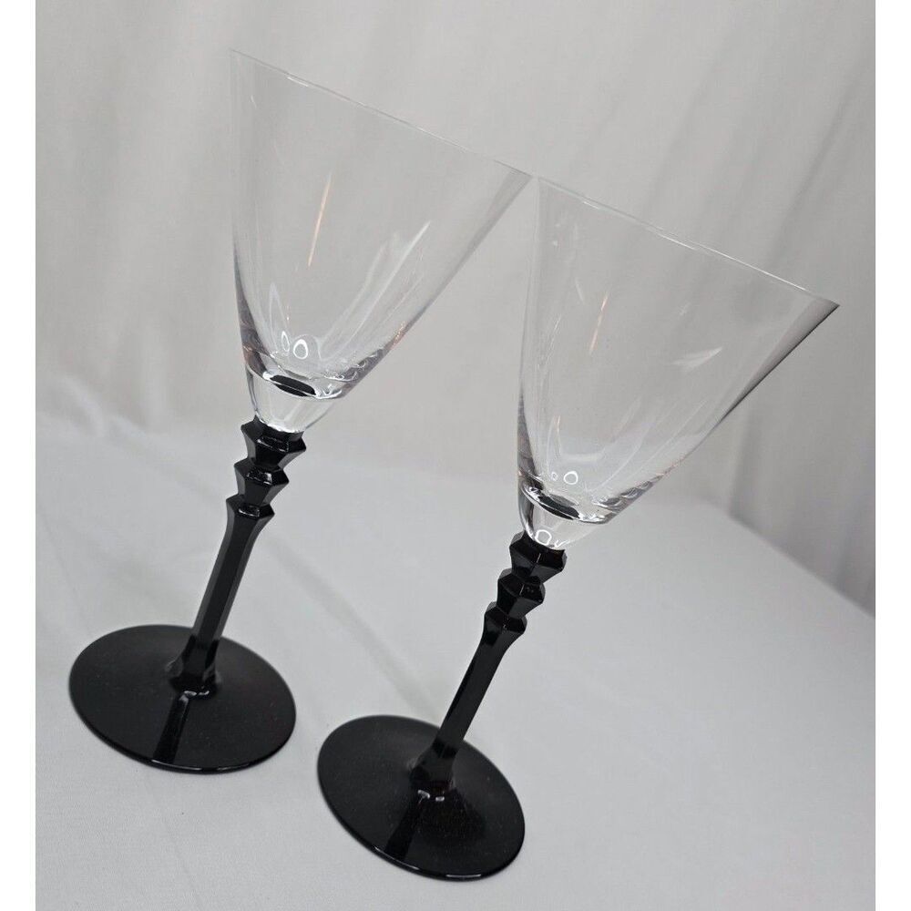 Vintage Sasaki Black Tie Crystal Martini Glasses | Pair | Black Geometric Stem - Picture 6 of 11